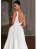 Beaded Ivory Lace Satin Slit Wedding Dress With Detachable Skirt